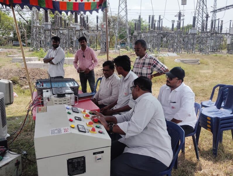 SDES team conducting on-site calibration at an electrical substation